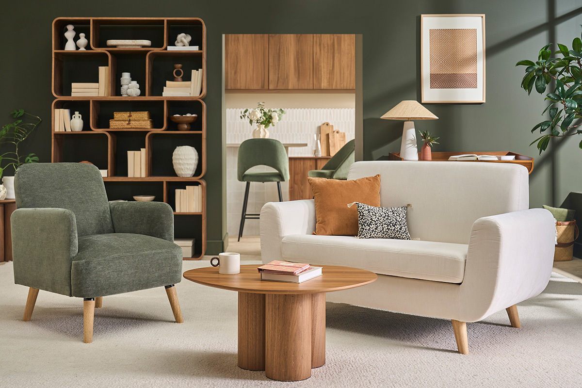 Divano scandinavo 2 posti beige e massello di hevea PURE