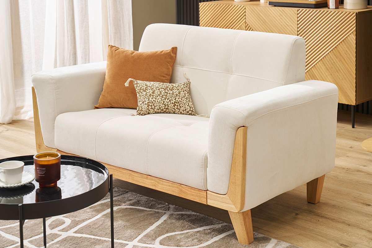 Divano scandinavo 2 posti bianco piedi legno FJORD