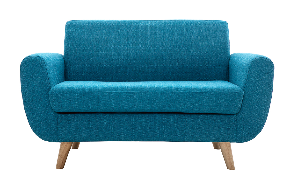 Divano scandinavo 2 posti blu anatra e massello di hevea PURE