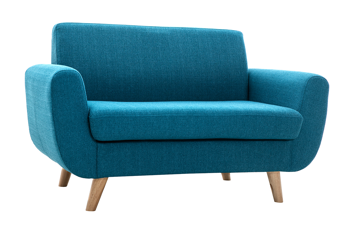 Divano scandinavo 2 posti blu anatra e massello di hevea PURE