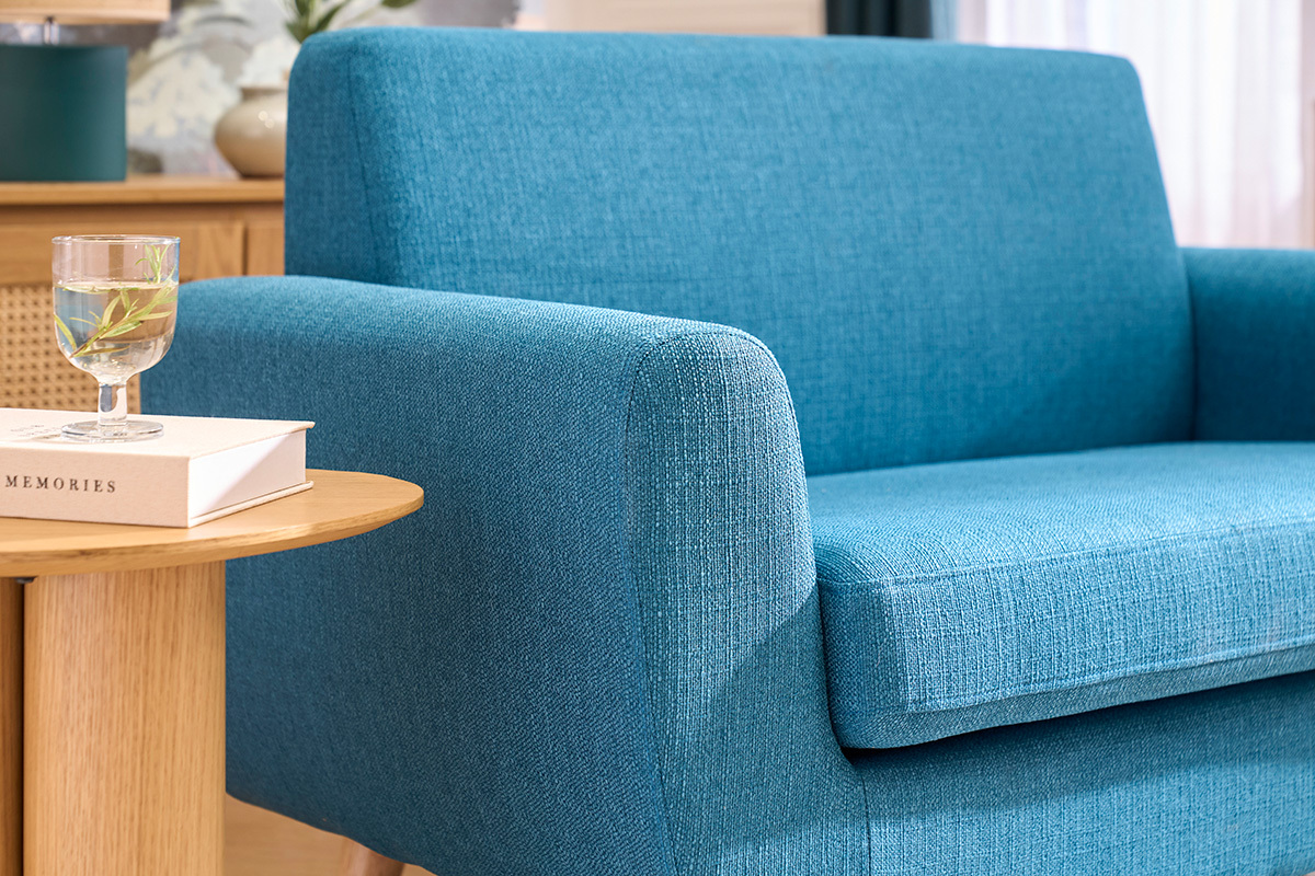 Divano scandinavo 2 posti blu anatra e massello di hevea PURE