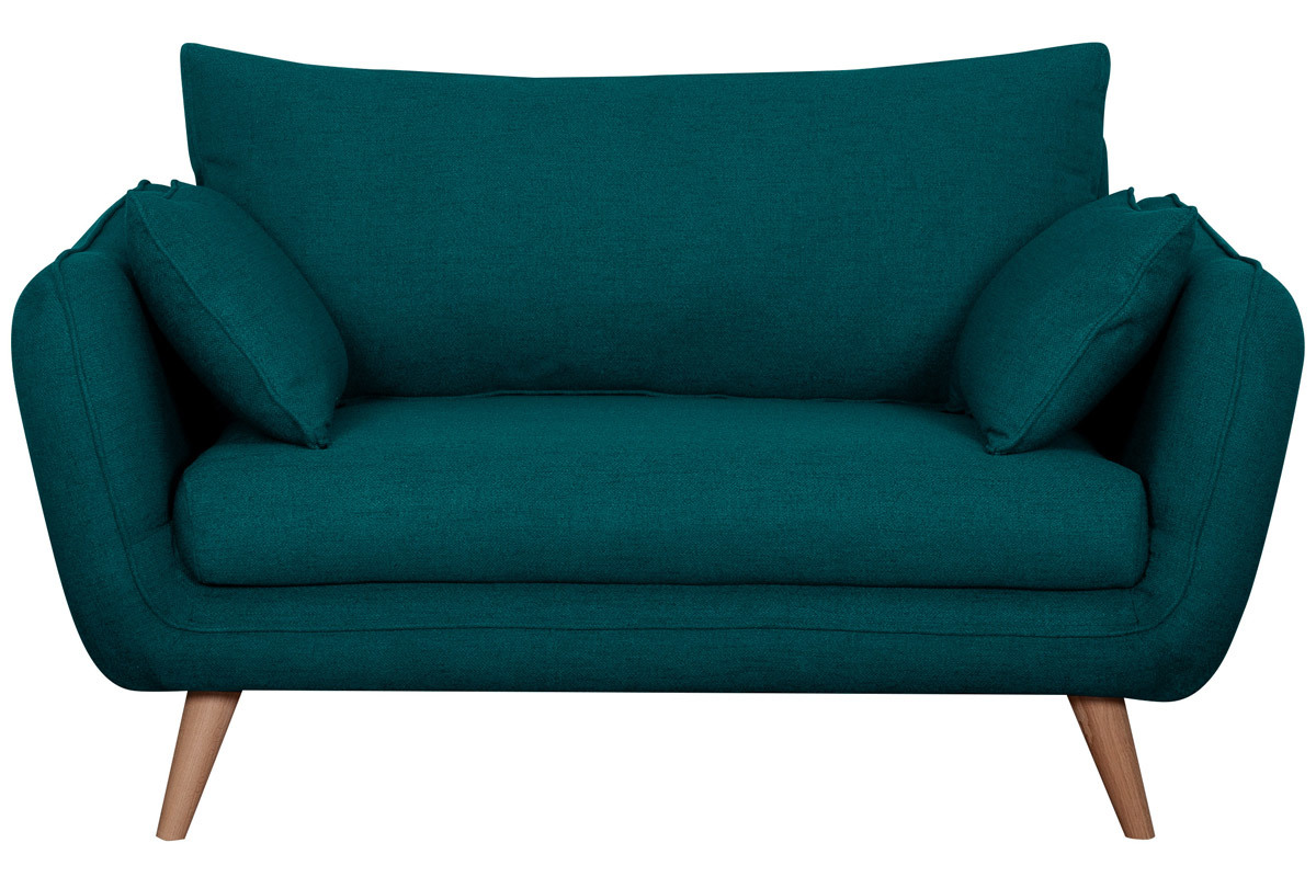 Divano scandinavo 2 posti blu pavone base legno massello di faggio CREEP
