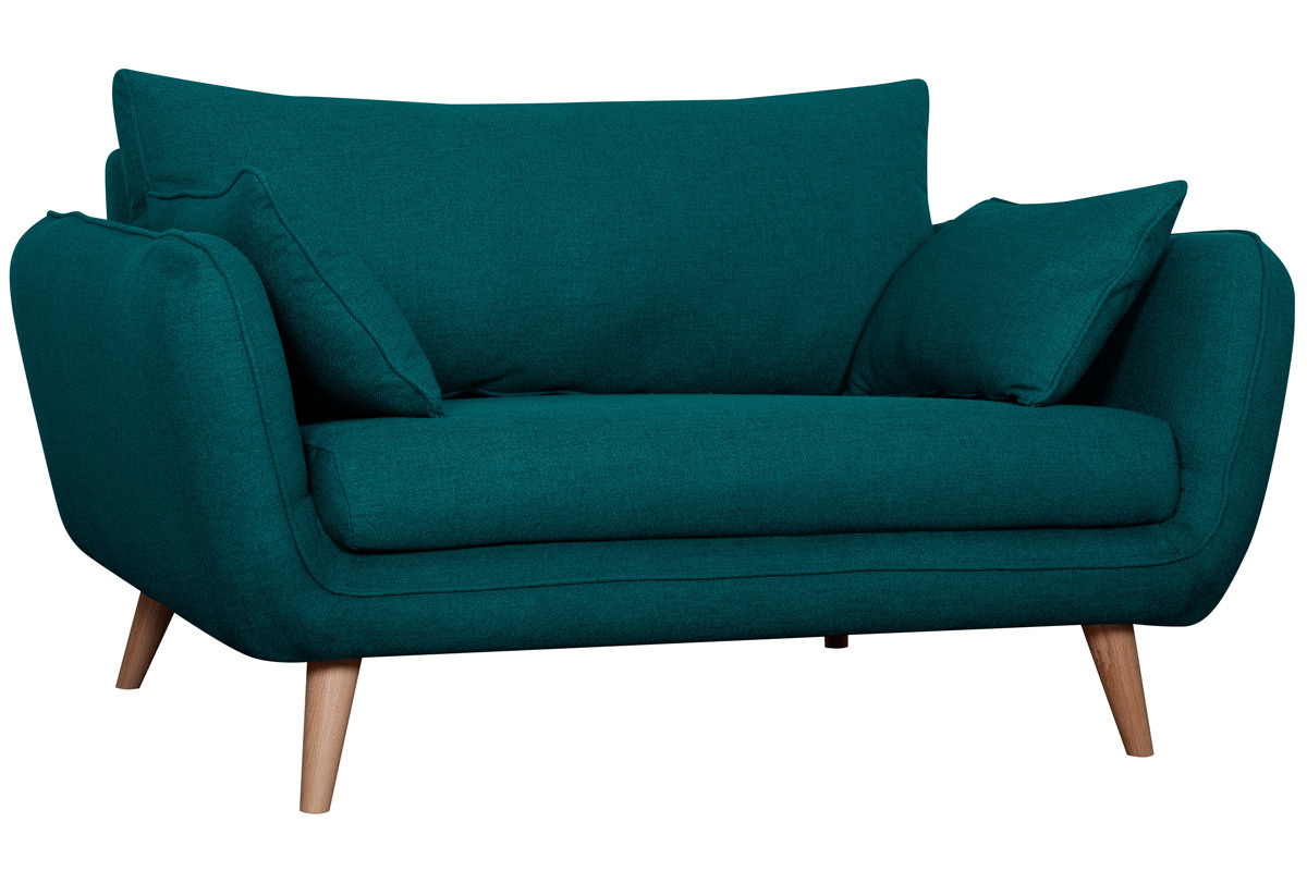 Divano scandinavo 2 posti blu pavone base legno massello di faggio CREEP