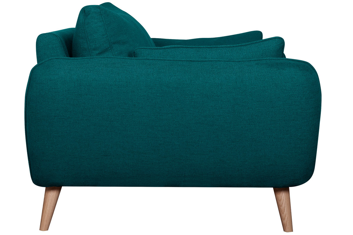 Divano scandinavo 2 posti blu pavone base legno massello di faggio CREEP