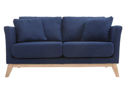 Divano scandinavo 2 posti blu scuro e piedi in legno chiaro OSLO