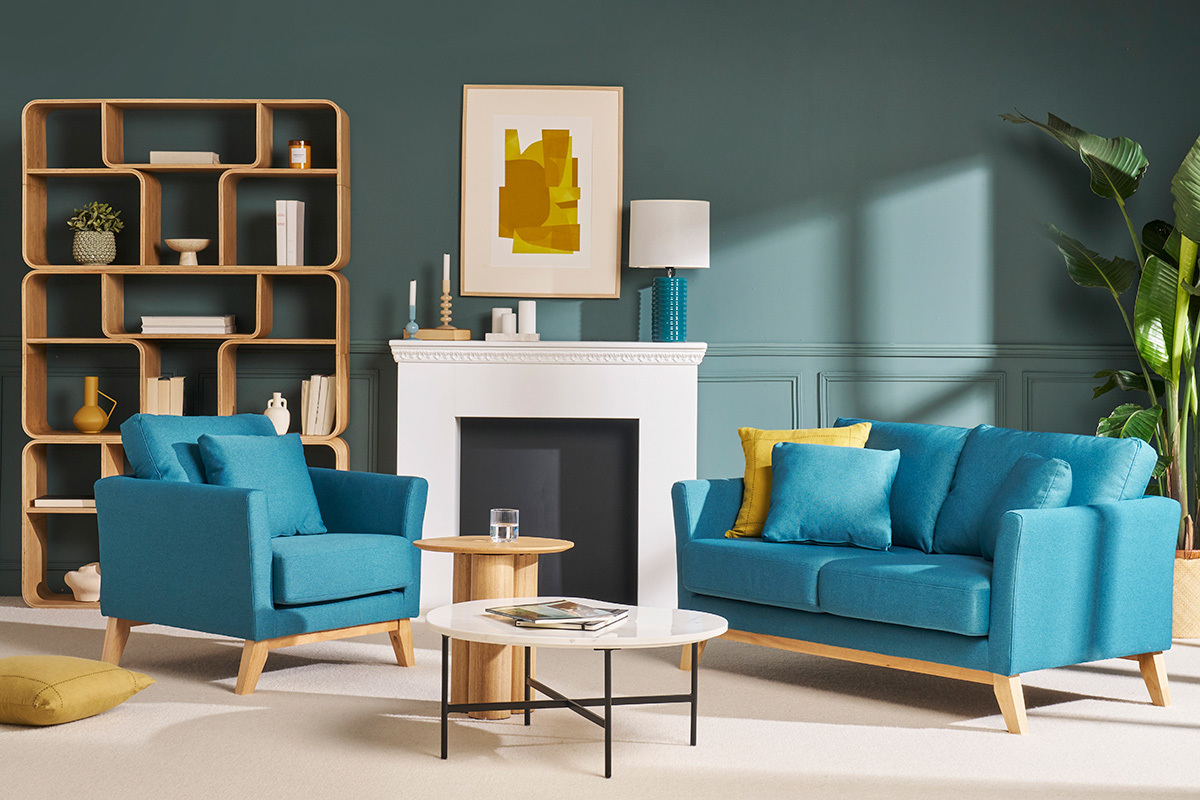 Divano scandinavo 2 posti foglia di t e piedi in legno chiaro OSLO