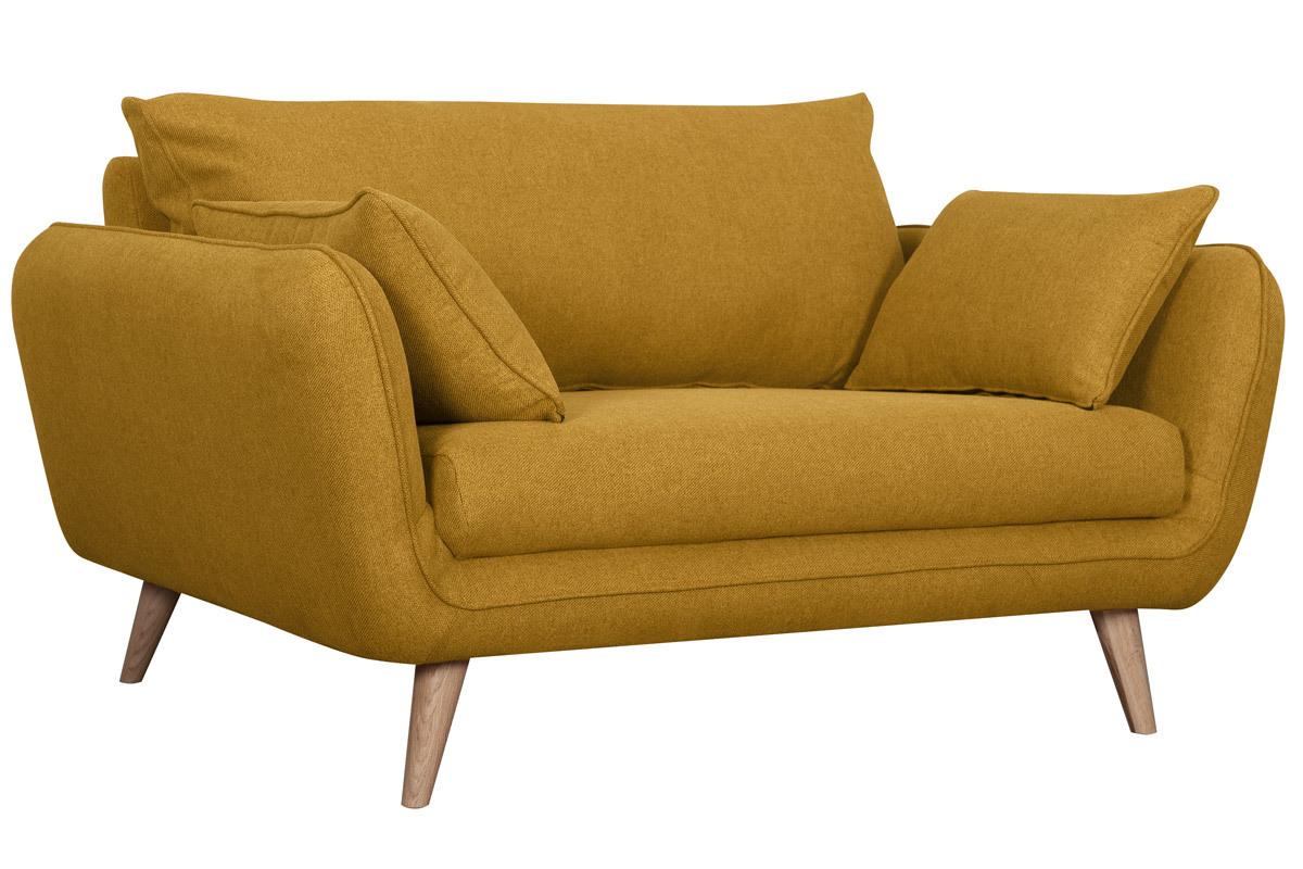 Divano scandinavo 2 posti giallo cumino base legno massello di faggio CREEP