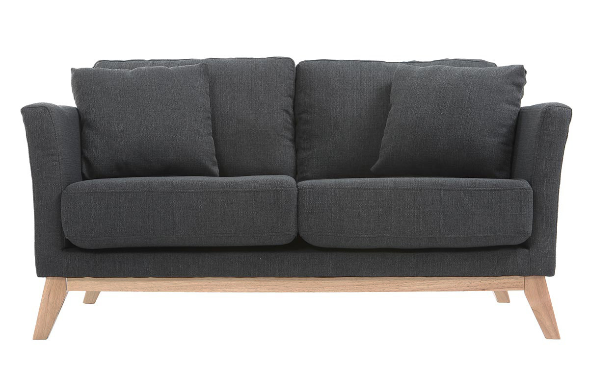 Divano scandinavo 2 posti grigio scuro e piedi in legno chiaro OSLO