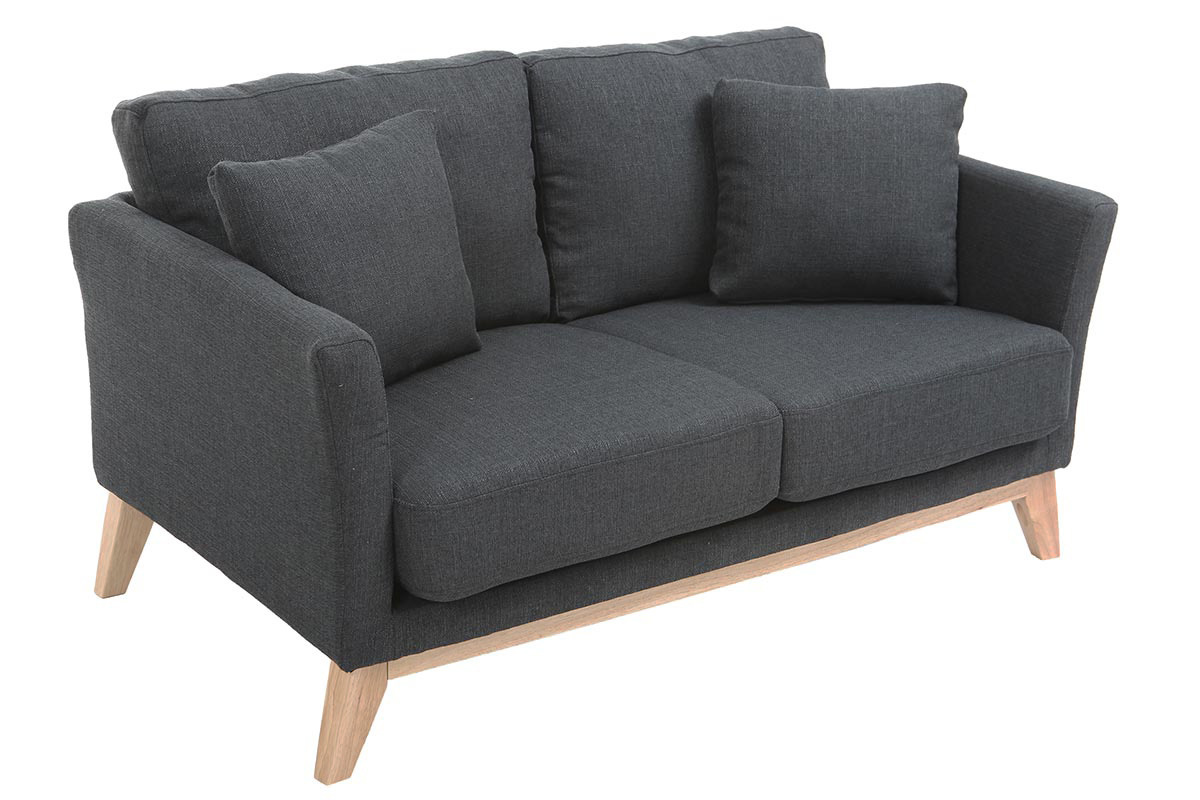 Divano scandinavo 2 posti grigio scuro e piedi in legno chiaro OSLO
