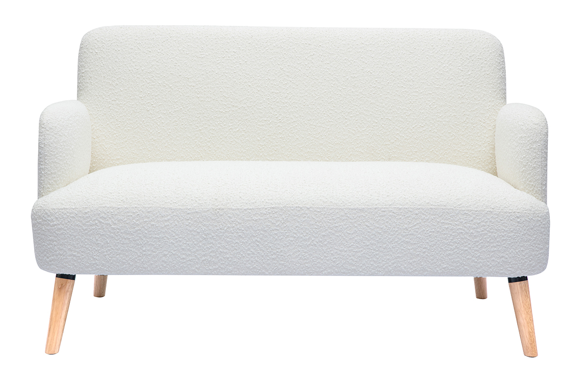 Divano scandinavo 2 posti in tessuto effetto lana boucl bianco e legno chiaro ISKO
