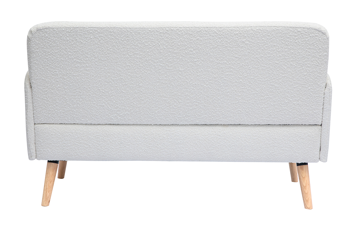 Divano scandinavo 2 posti in tessuto effetto lana boucl bianco e legno chiaro ISKO