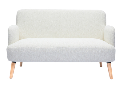 Divano scandinavo 2 posti in tessuto effetto lana bouclé bianco e legno chiaro ISKO