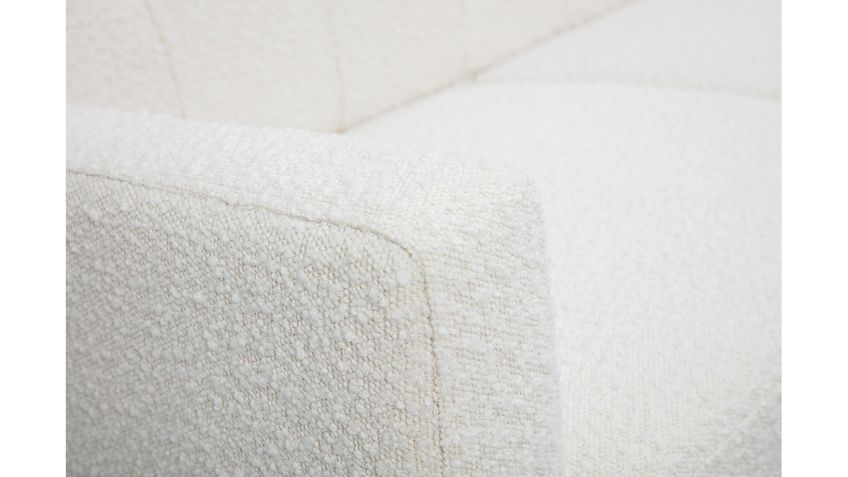 Divano scandinavo 2 posti in tessuto effetto lana bouclé bianco e legno chiaro MOON