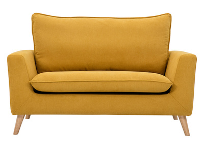 Divano scandinavo 2 posti in tessuto effetto velluto giallo senape e legno chiaro JONAS