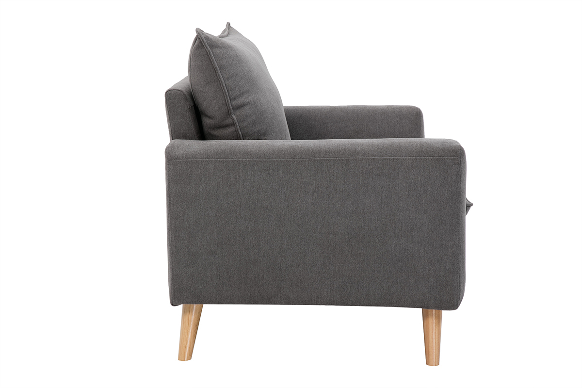 Divano scandinavo 2 posti in tessuto effetto velluto grigio chiaro e legno chiaro JONAS