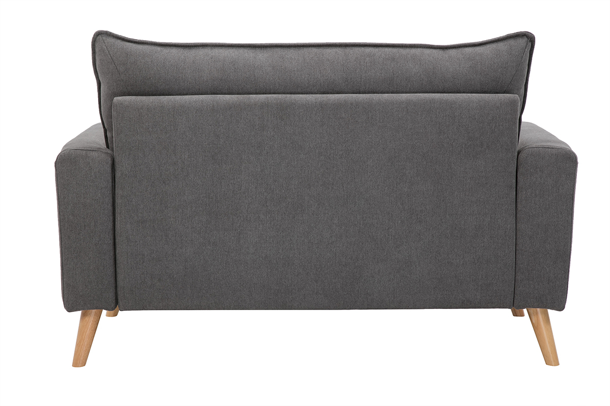 Divano scandinavo 2 posti in tessuto effetto velluto grigio chiaro e legno chiaro JONAS