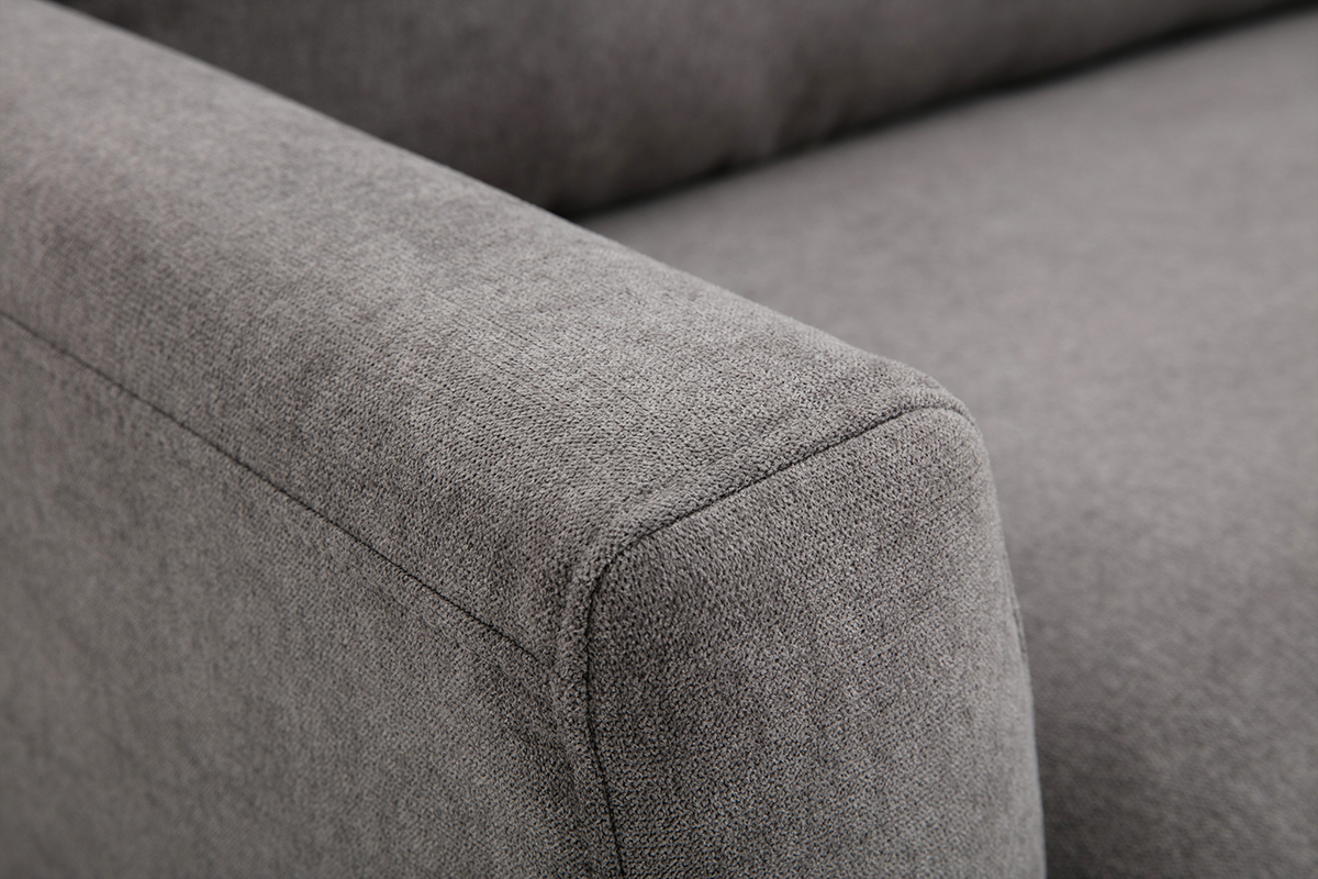 Divano scandinavo 2 posti in tessuto effetto velluto grigio chiaro e legno chiaro JONAS