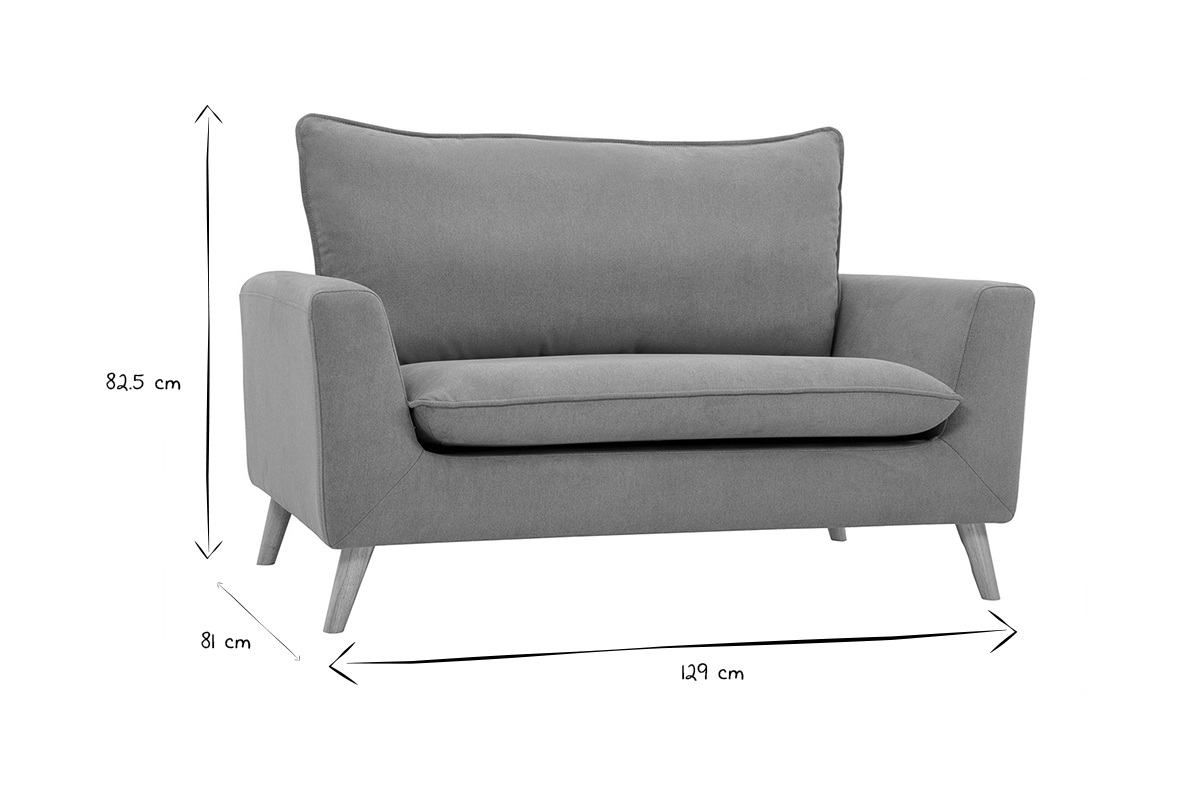 Divano scandinavo 2 posti in tessuto effetto velluto grigio chiaro e legno chiaro JONAS