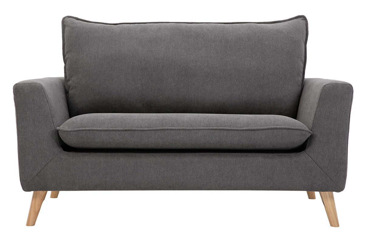 Divano scandinavo 2 posti in tessuto effetto velluto grigio chiaro e legno chiaro JONAS