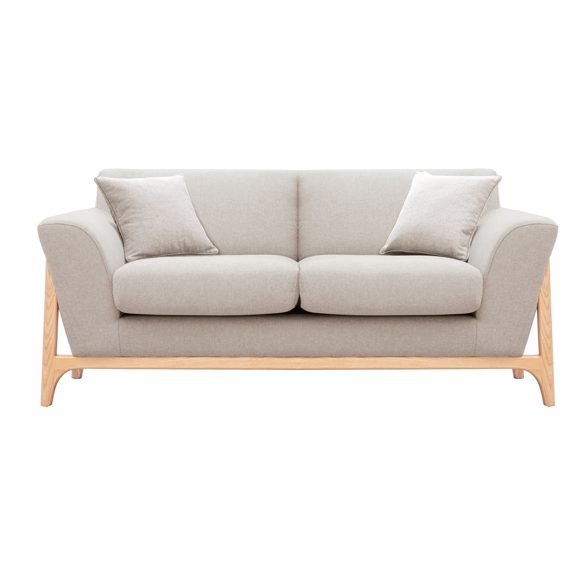 Divano scandinavo 2 posti in tessuto effetto velluto testurizzato beige e frassino ASAKO