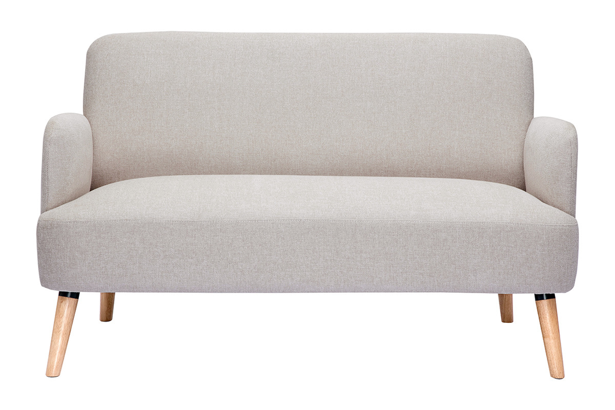 Divano scandinavo 2 posti in tessuto effetto velluto testurizzato beige e legno chiaro ISKO