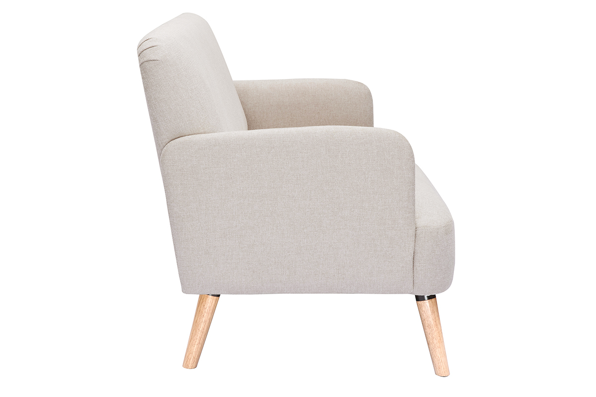 Divano scandinavo 2 posti in tessuto effetto velluto testurizzato beige e legno chiaro ISKO