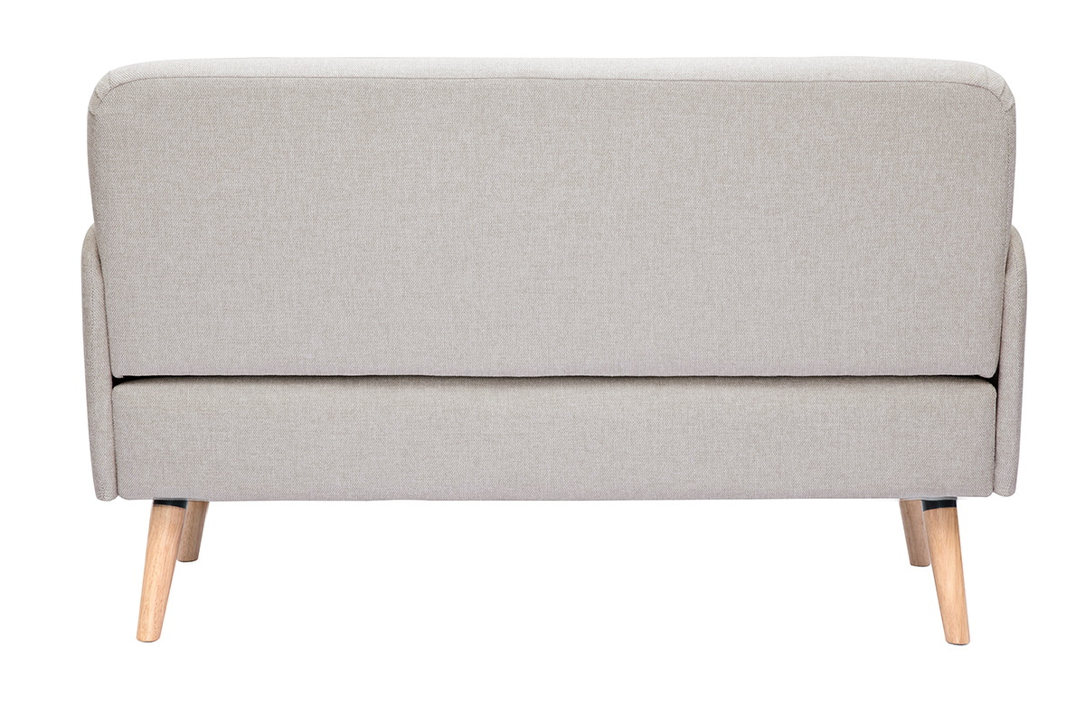 Divano scandinavo 2 posti in tessuto effetto velluto testurizzato beige e legno chiaro ISKO