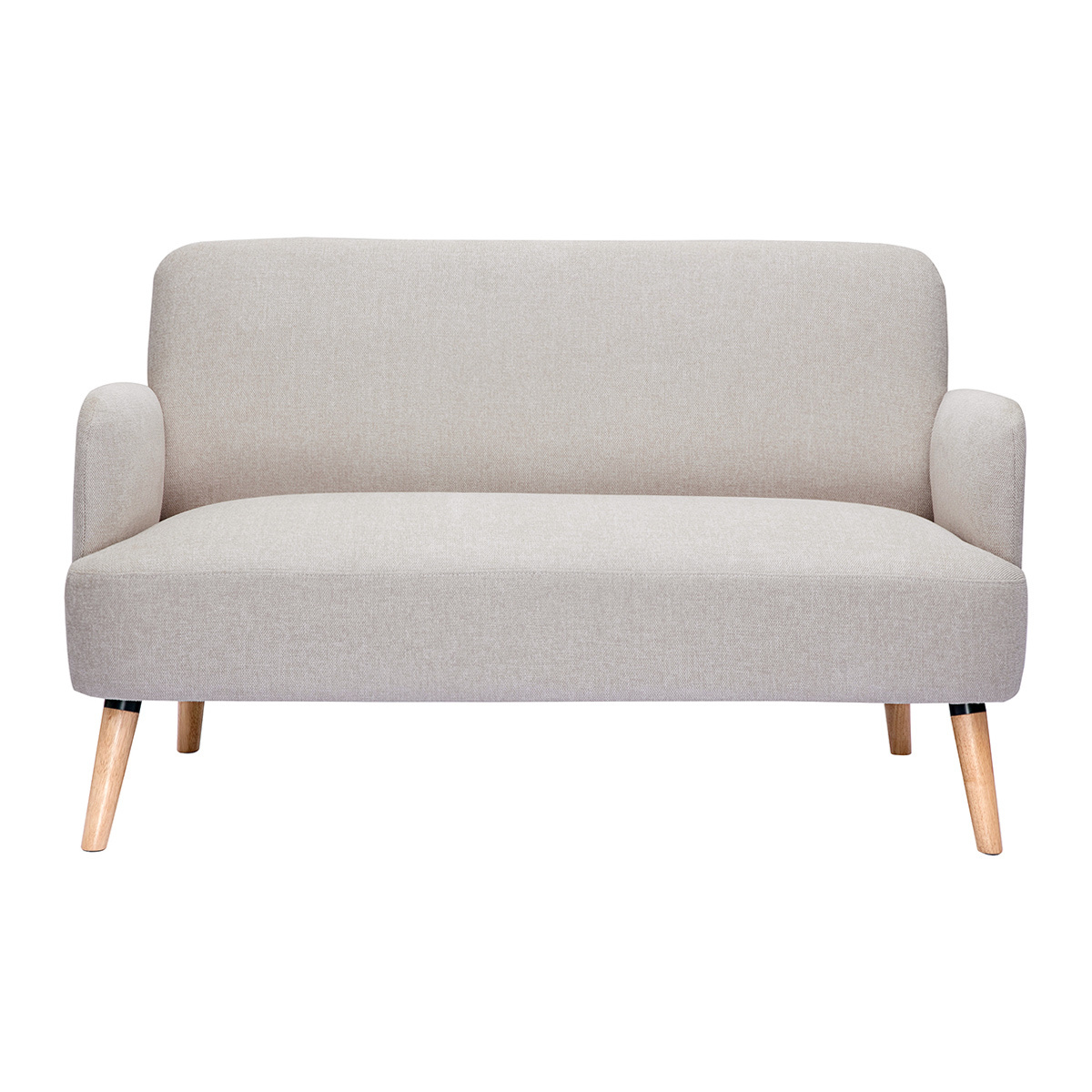 Divano scandinavo 2 posti in tessuto effetto velluto testurizzato beige e legno chiaro ISKO