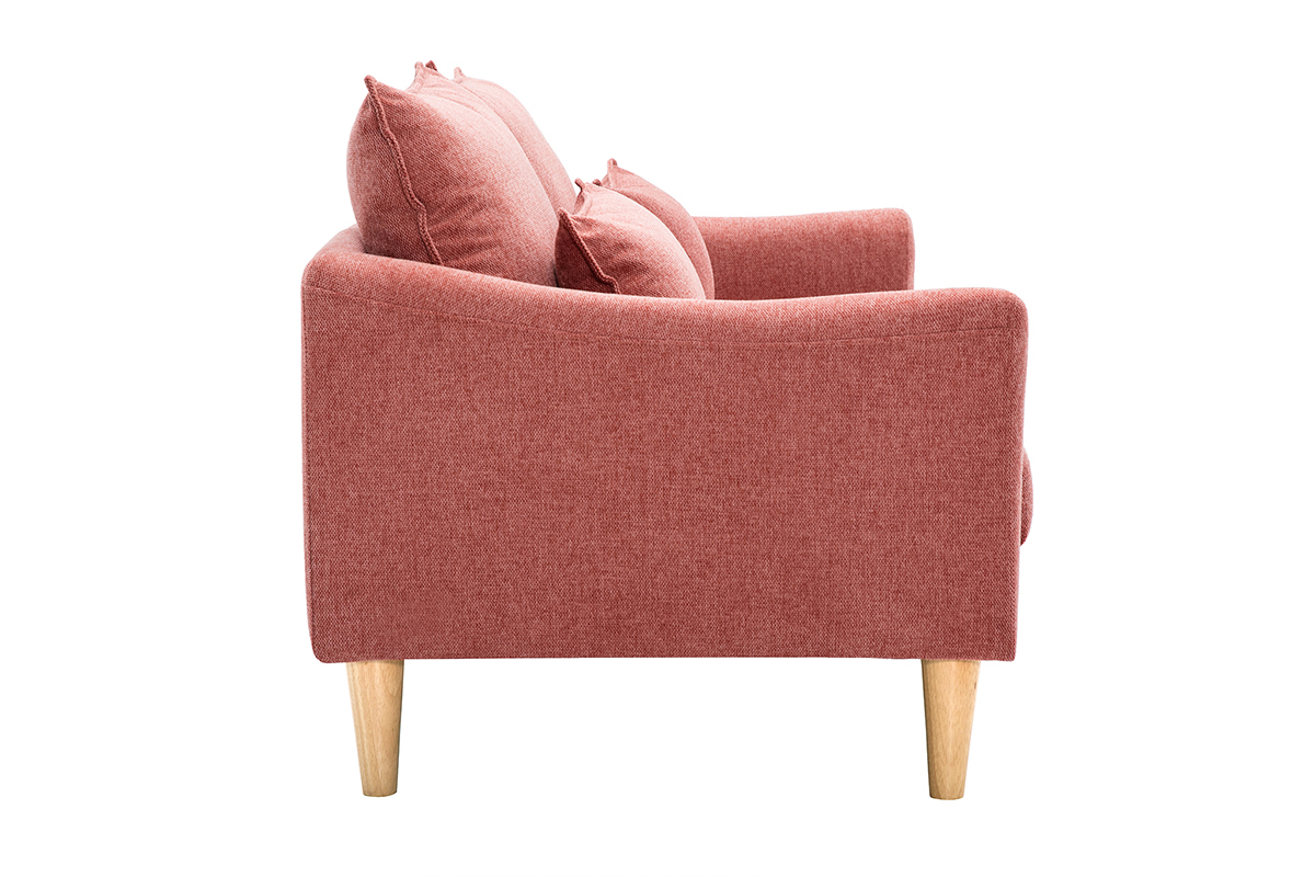 Divano scandinavo 2 posti in tessuto effetto velluto testurizzato color terracotta e legno chiaro KATE
