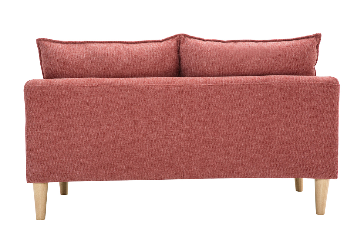 Divano scandinavo 2 posti in tessuto effetto velluto testurizzato color terracotta e legno chiaro KATE