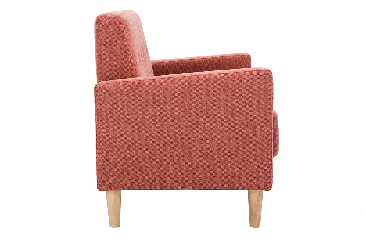 Divano scandinavo 2 posti in tessuto effetto velluto testurizzato color terracotta e legno chiaro MOON