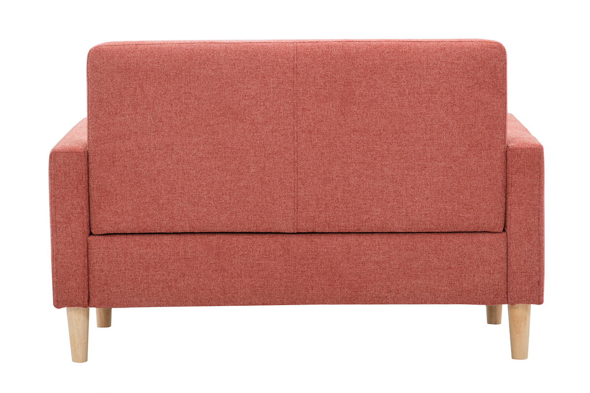 Divano scandinavo 2 posti in tessuto effetto velluto testurizzato color terracotta e legno chiaro MOON