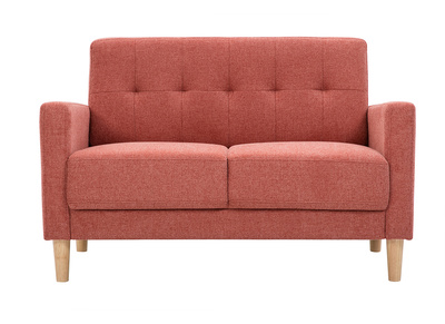 Divano scandinavo 2 posti in tessuto effetto velluto testurizzato color terracotta e legno chiaro MOON