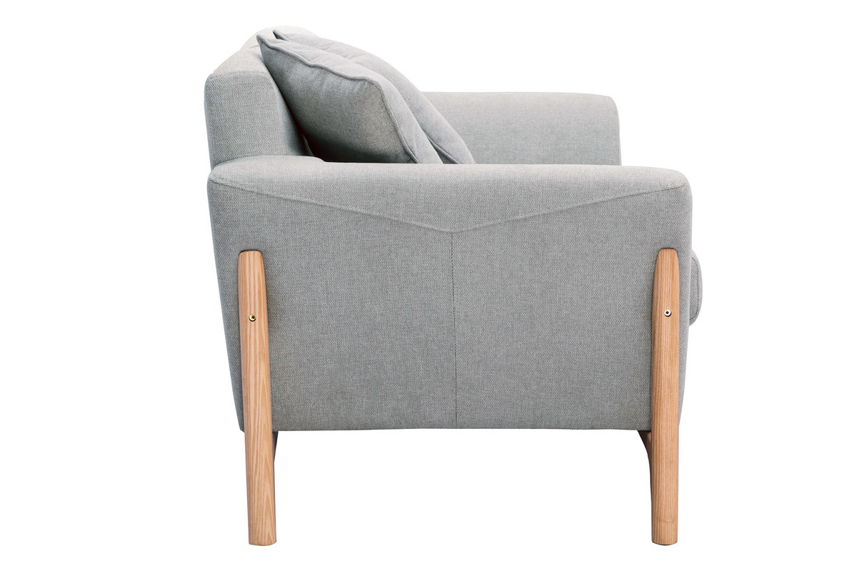 Divano scandinavo 2 posti in tessuto effetto velluto testurizzato grigio chiaro e frassino ASAKO