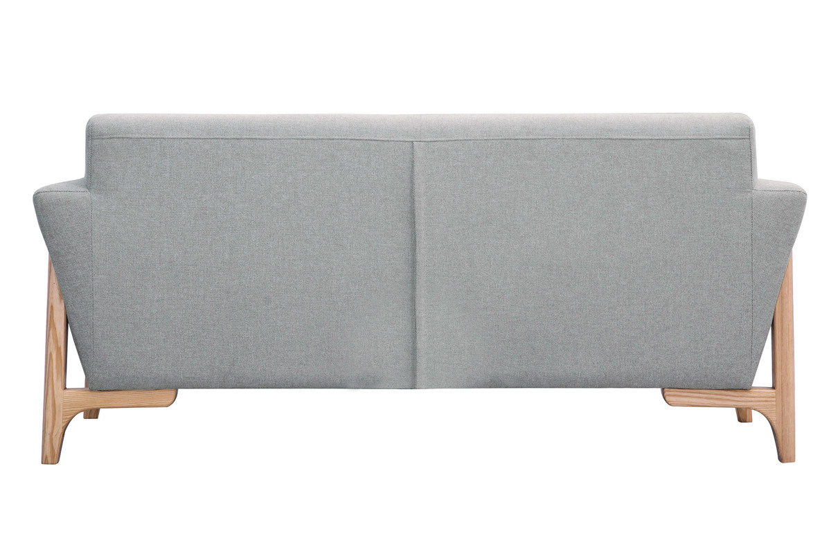 Divano scandinavo 2 posti in tessuto effetto velluto testurizzato grigio chiaro e frassino ASAKO
