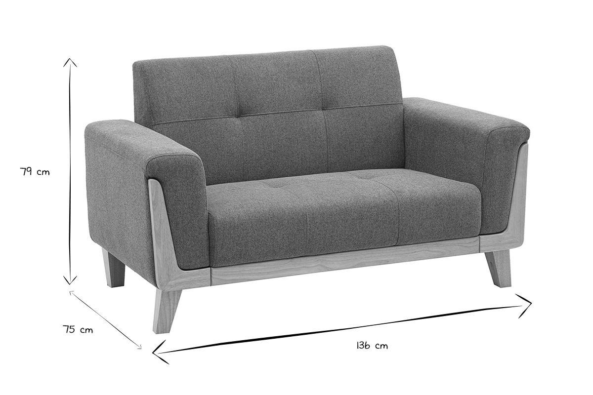 Dimensioni del divano scandinavo a 2 posti: L136 x P75 x H79 cm in nero e bianco.