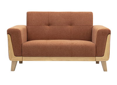 Divano scandinavo 2 posti in tessuto effetto velluto testurizzato terra bruciata e legno chiaro FJORD