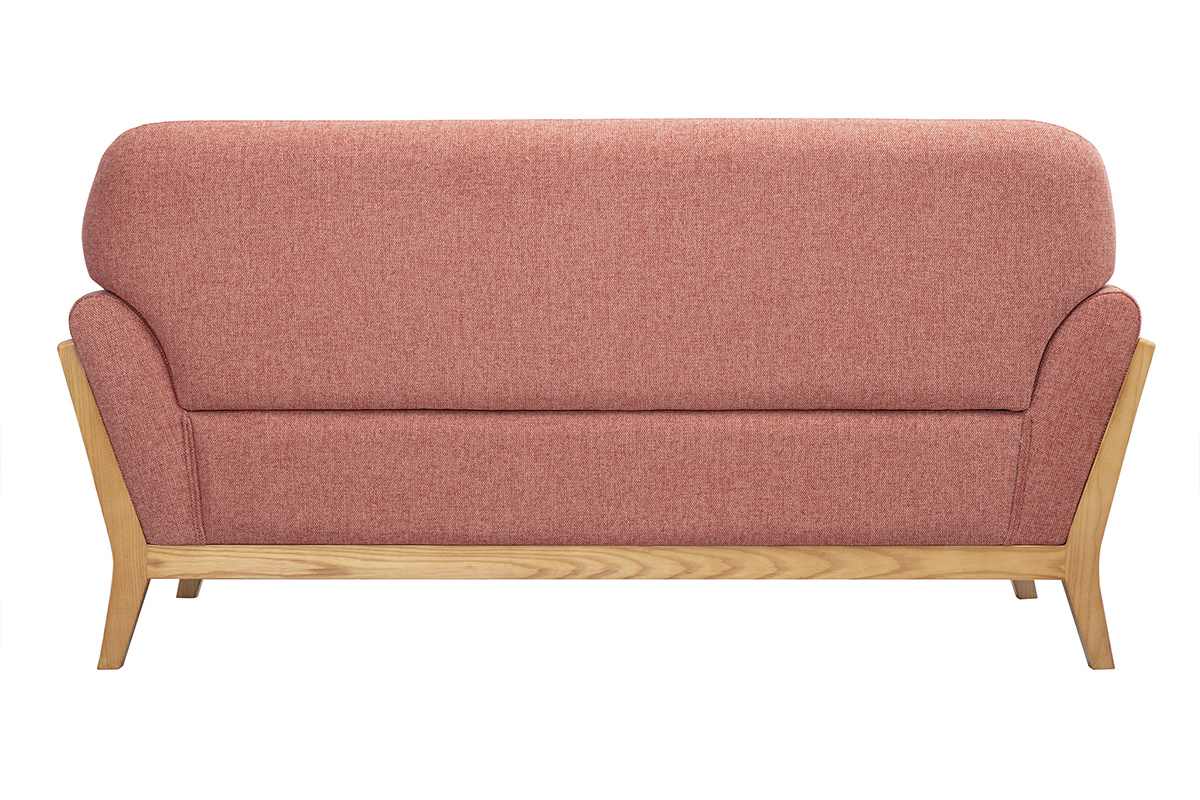 Divano scandinavo 2 posti in tessuto effetto velluto texture terracotta e legno chiaro YOKO