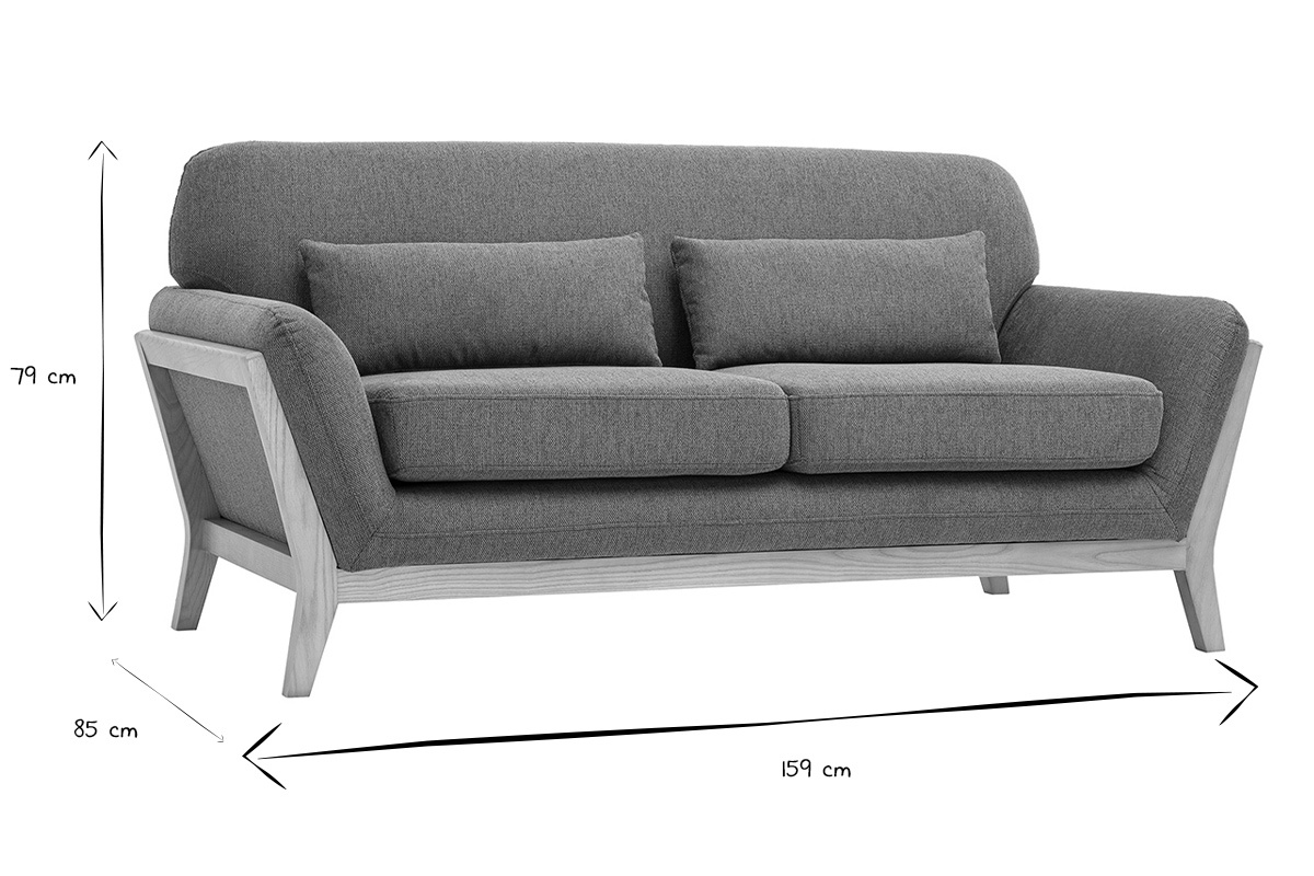 Dimensioni del divano scandinavo a 2 posti: L159 x P85 x H79 cm in nero e bianco.