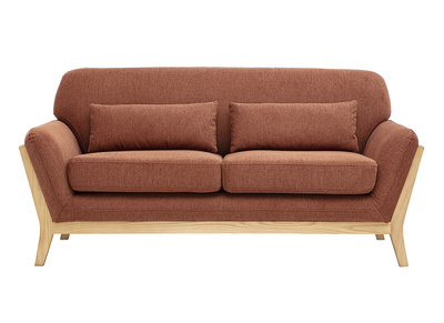 Divano scandinavo 2 posti in tessuto effetto velluto texturizzato terra bruciata e legno chiaro YOKO