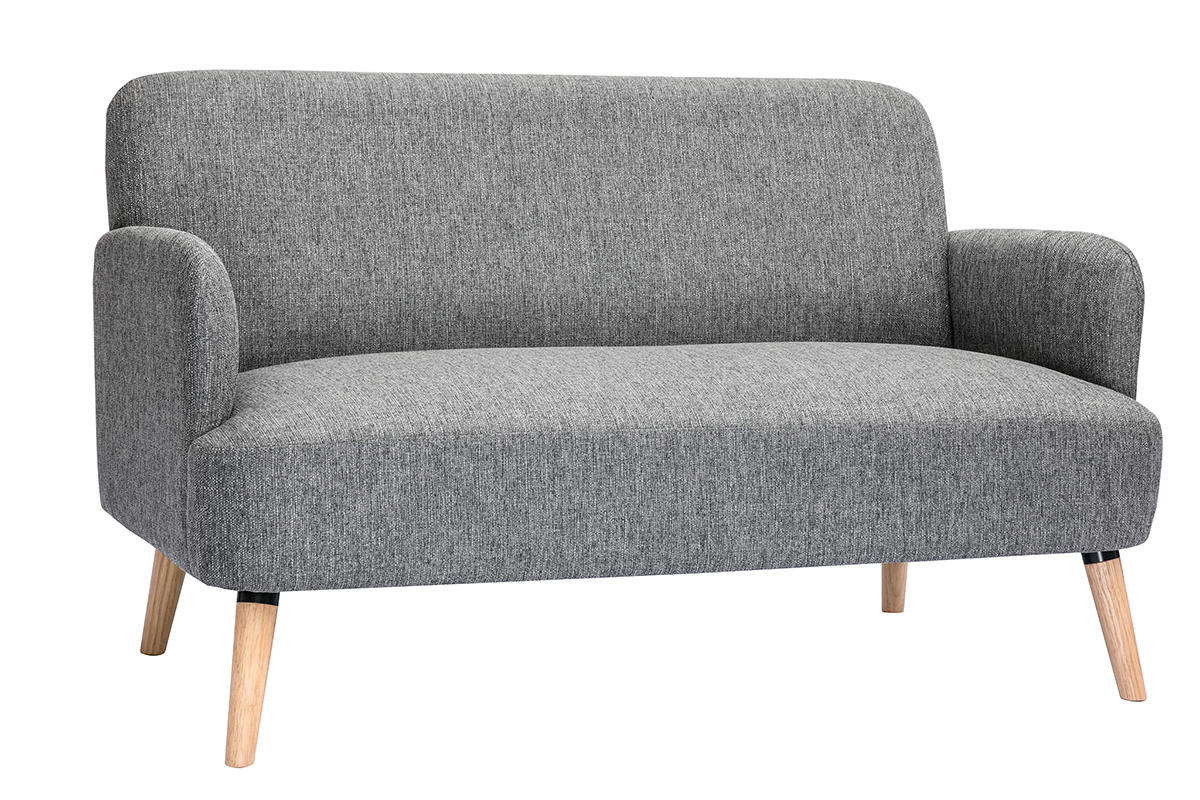 Divano scandinavo 2 posti in tessuto grigio chiaro e legno chiaro ISKO