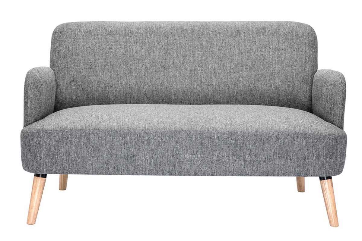Divano scandinavo 2 posti in tessuto grigio chiaro e legno chiaro ISKO