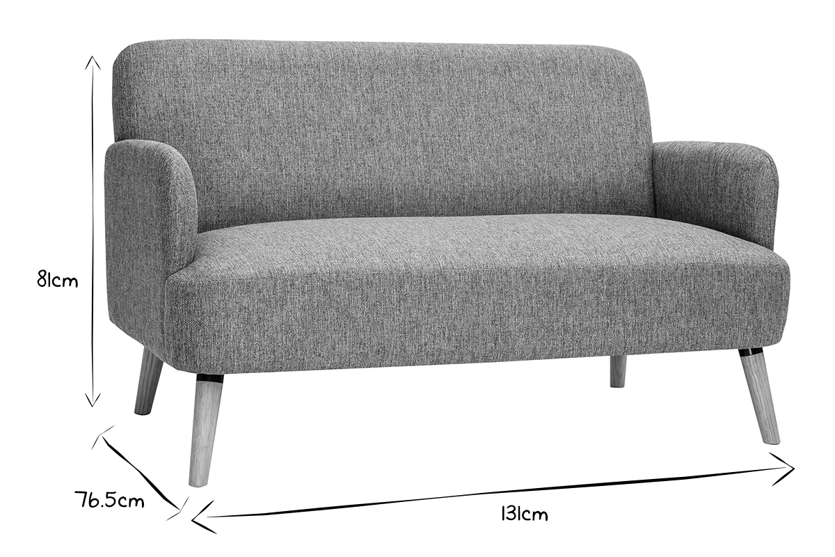 Divano scandinavo 2 posti in tessuto grigio chiaro e legno chiaro ISKO