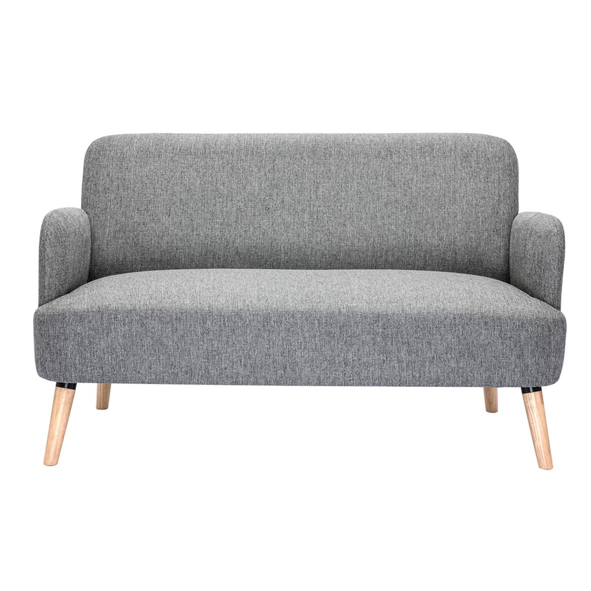 Divano scandinavo 2 posti in tessuto grigio chiaro e legno chiaro ISKO