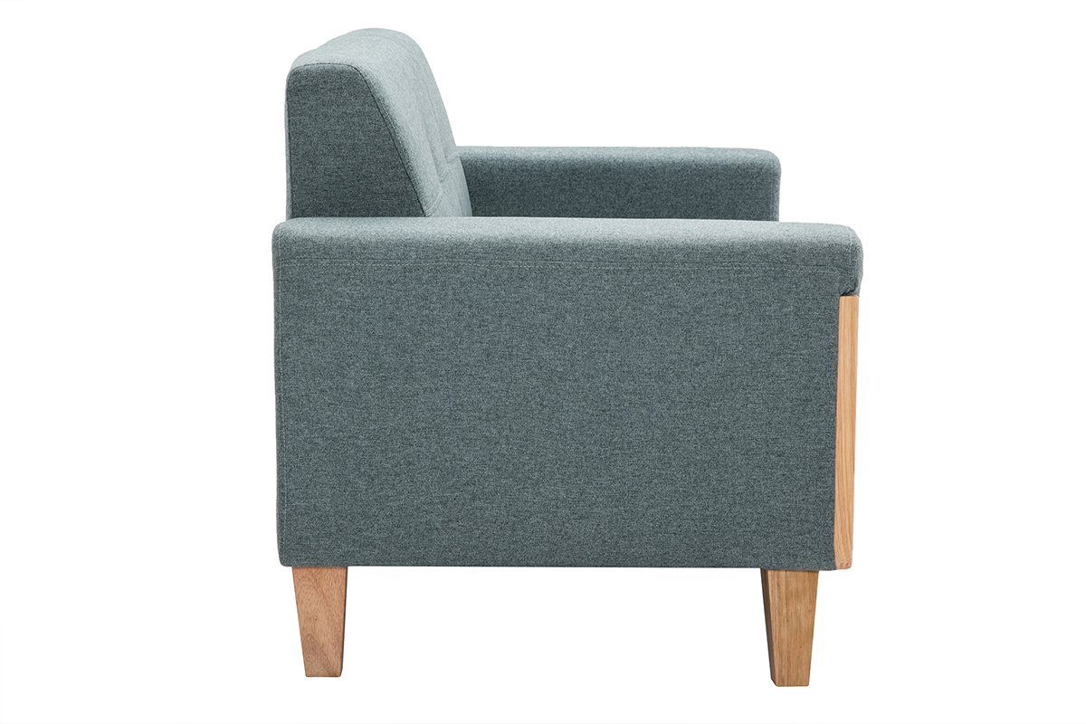 Divano scandinavo 2 posti in tessuto grigio-verde e legno chiaro FJORD