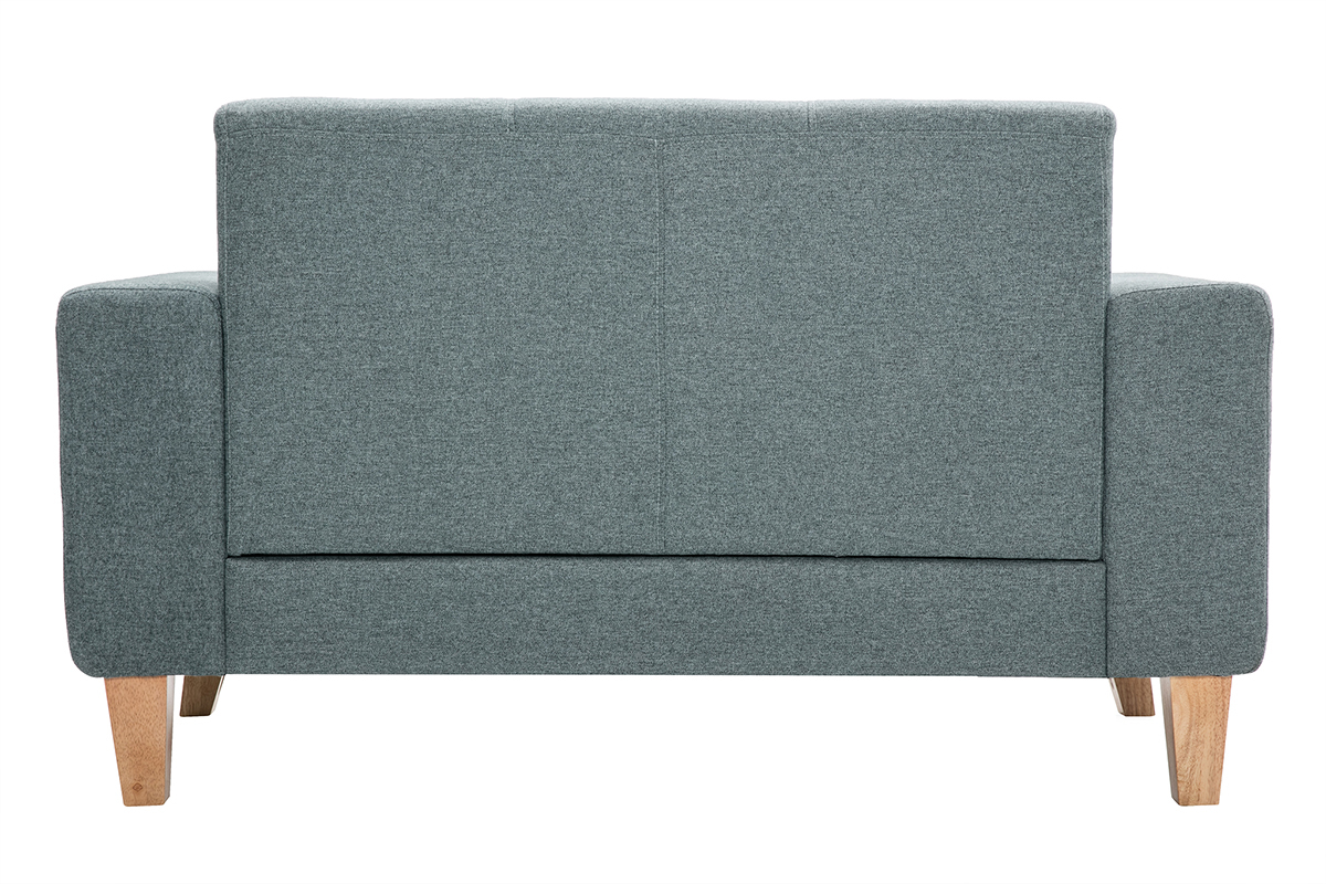 Divano scandinavo 2 posti in tessuto grigio-verde e legno chiaro FJORD