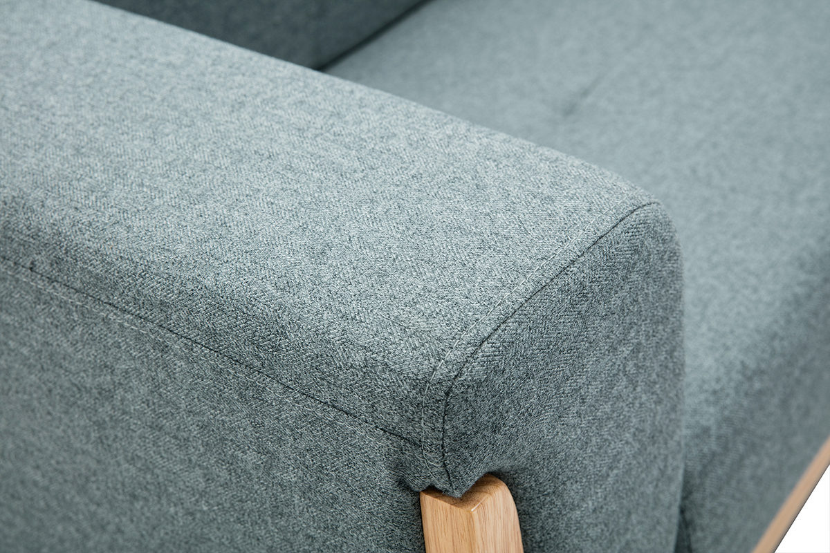Divano scandinavo 2 posti in tessuto grigio-verde e legno chiaro FJORD