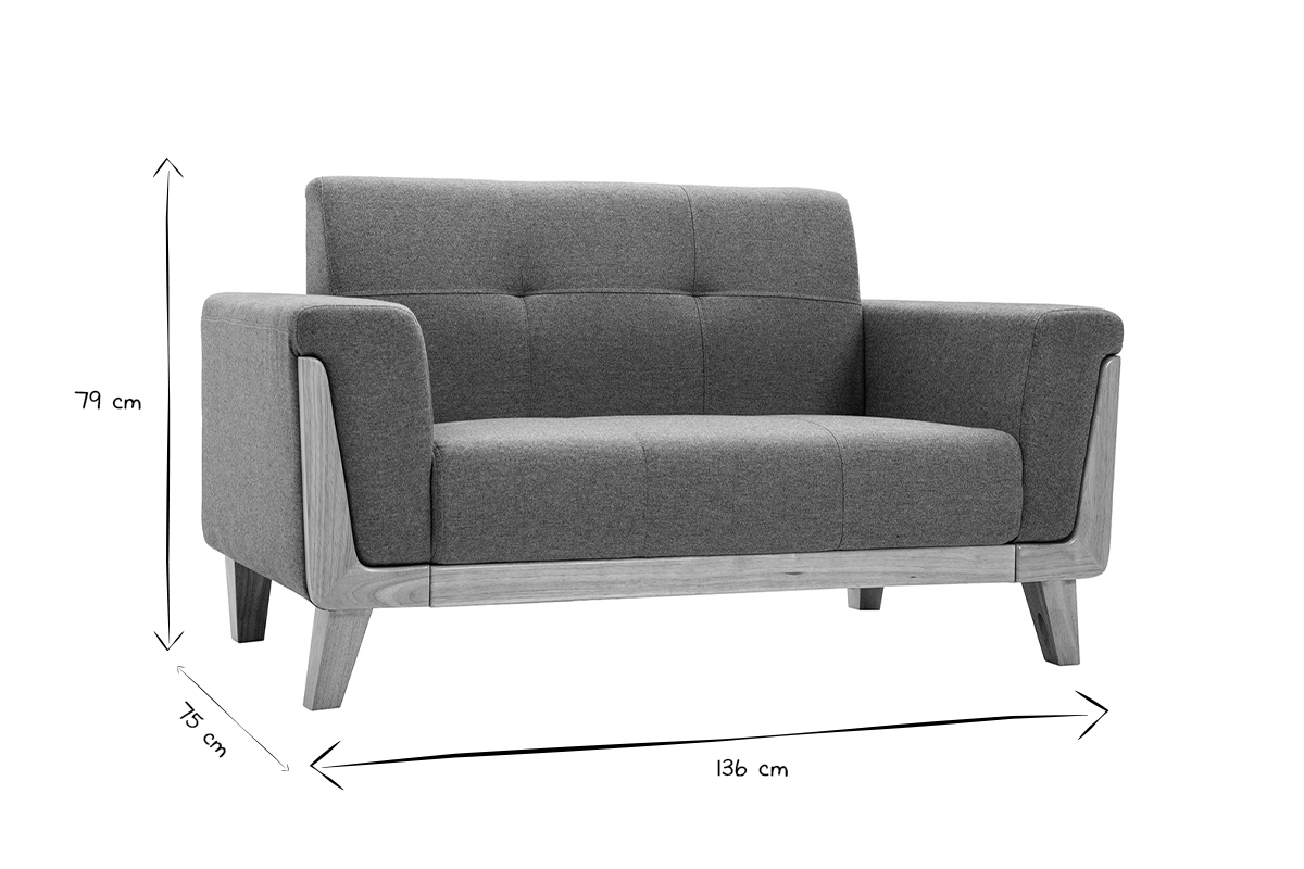 Divano scandinavo 2 posti in tessuto grigio-verde e legno chiaro FJORD