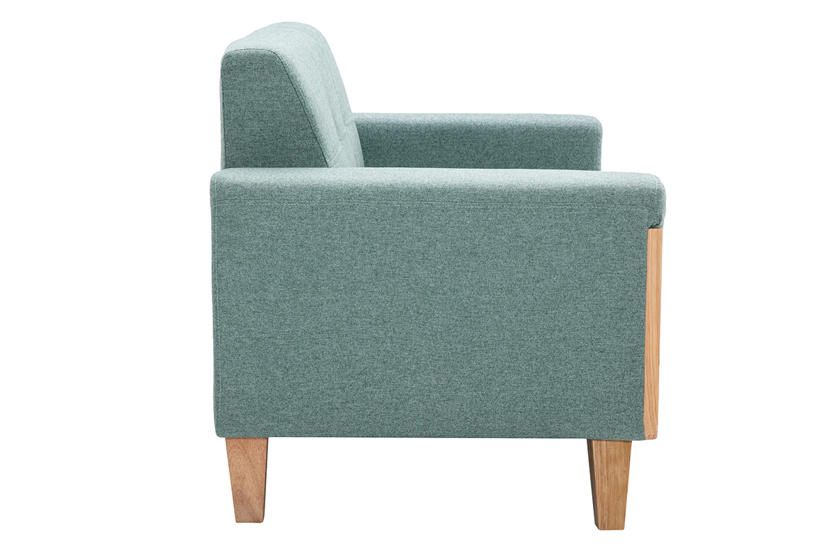 Divano scandinavo 2 posti in tessuto grigio-verde e legno chiaro FJORD