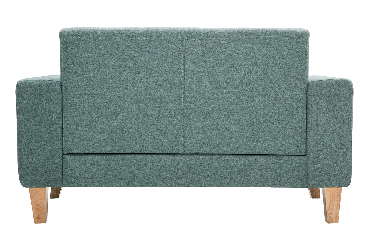 Divano scandinavo 2 posti in tessuto grigio-verde e legno chiaro FJORD